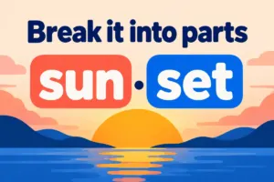 Graphic illustration dividing sunset into sun and set